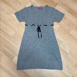 Takeout Gray Knit Kids Sweater Dress with Bow. Winter Cozy